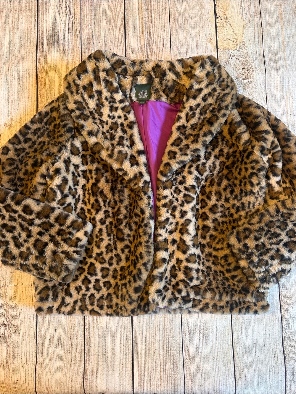 Wild Fable Leopard Faux Fur Jacket Pink Lining S